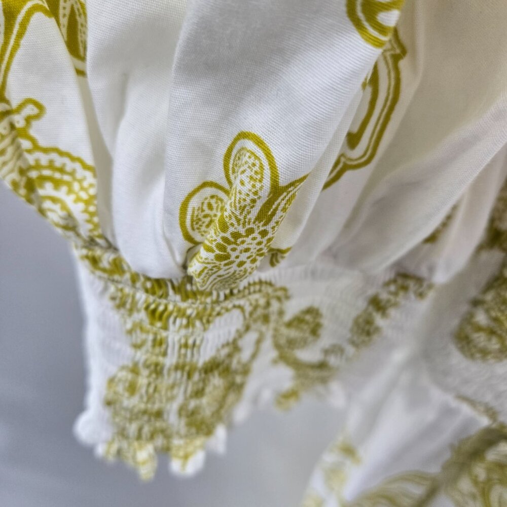 MSK White Gold Smocked 100% Cotton Made in India Puff Sleeved Blouse Medium - Picture 6 of 13